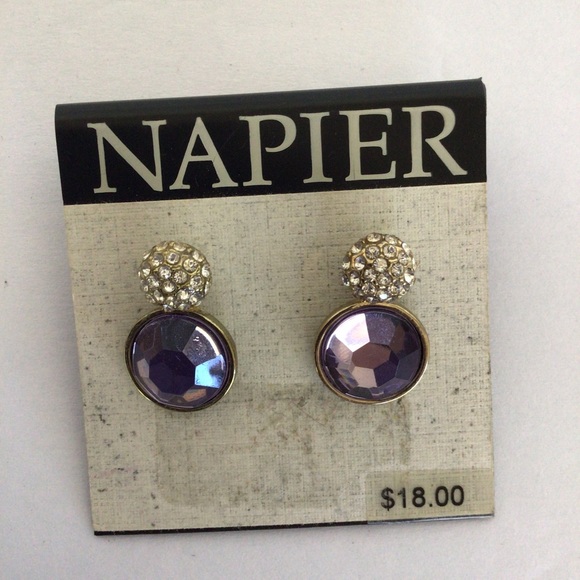 NAPIER PURPLE STONE AND CRYSTAL EARRINGS - Picture 1 of 4
